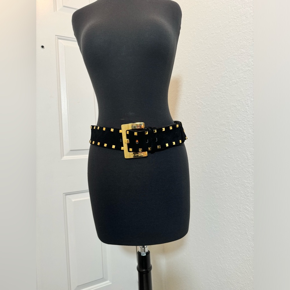 ST. JOHN Black and Gold Studded Belt